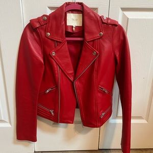 Maje Leather Jacket  Excellent Condition - Red - Size 36 Genuine Leather